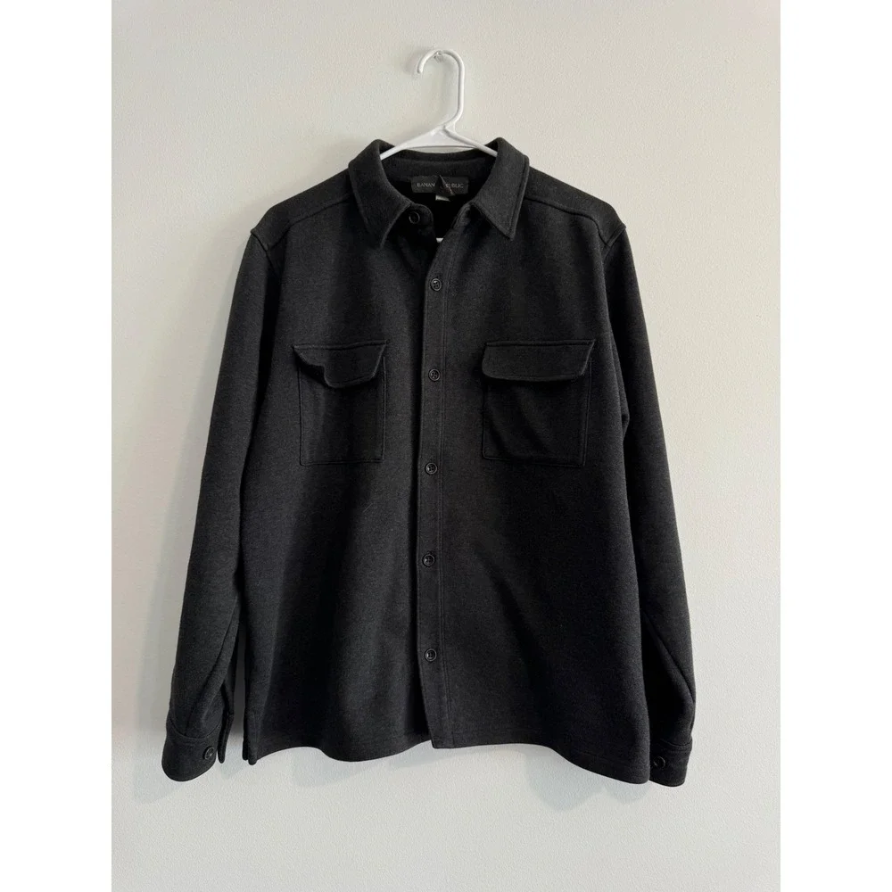 Banana Republic Button Front Shirt‎ Jacket Mens Medium Dark Gray Quiet Luxury